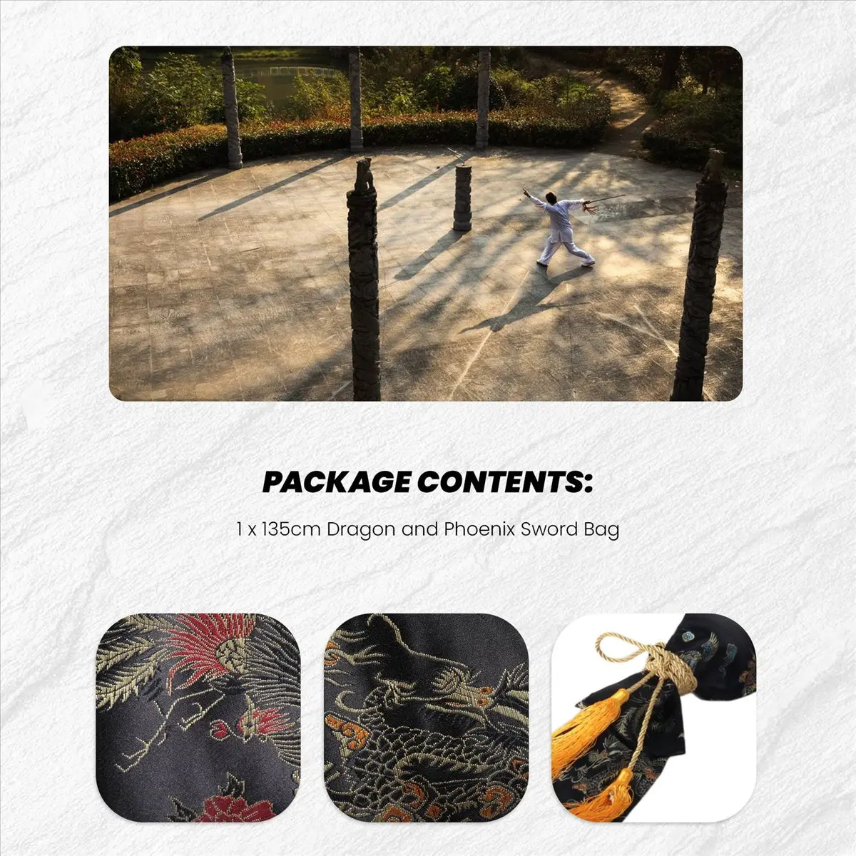 MALL 135cm Dragon and Phoenix Katana Samurai Sword Bag Tissu Black view 6
