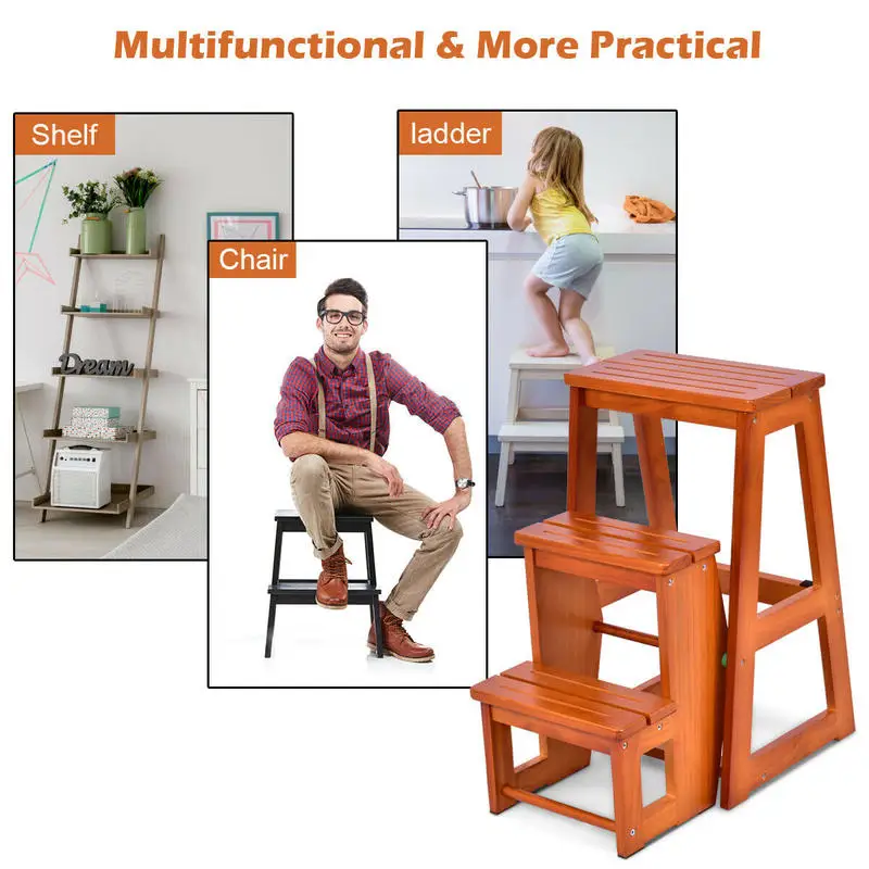 

Folding Multi-functional 3-tier Ladder Wood Step Stool