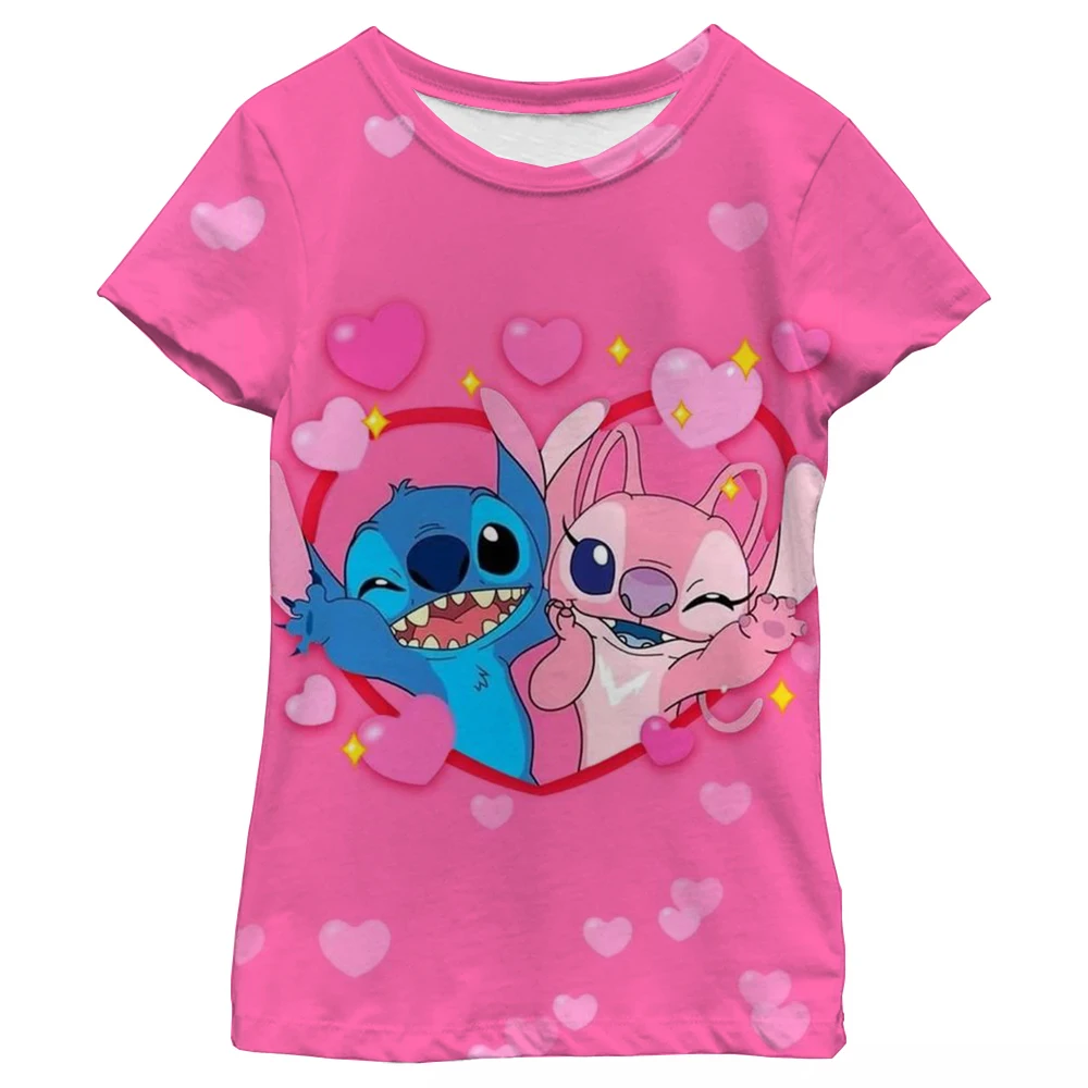 Cute Stitch printed girls T-shirt cartoon Disney children's short sleeved summer kids casual T shirts boy sports shirt quick dry