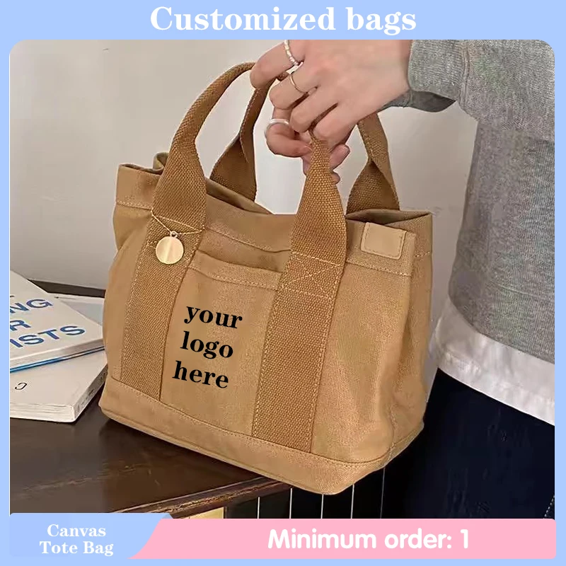 Benutzerdefinierte Logo Canvas Tote Bag wiederverwendbare einfache japanische Stil mehrschichtige Mittagessen Tag Freizeit All-Match Pendeln Camping Handtasche