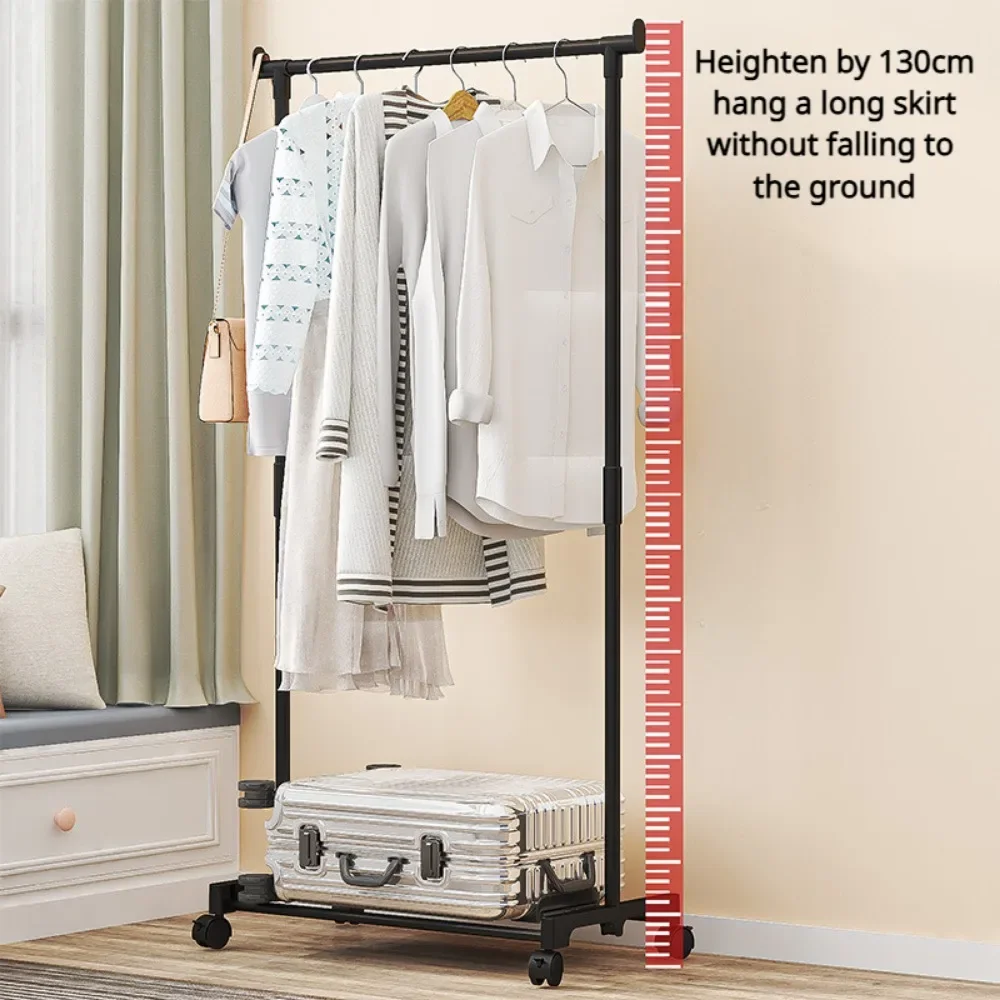 Double Rod Clothes Rack Floor Multifunctional Portable Hanger Storage Clothes Rack Movable Bedroom Shelf  With Wheel Coat Shelfs