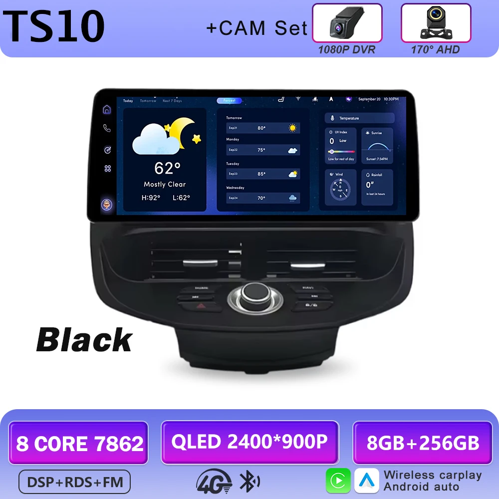 12,3 inch autoradio GPS draadloze Carplay QLED scherm voor Ford Fiesta MK6 MK7 2009-2016 LHD RHD Android multimediaspeler
