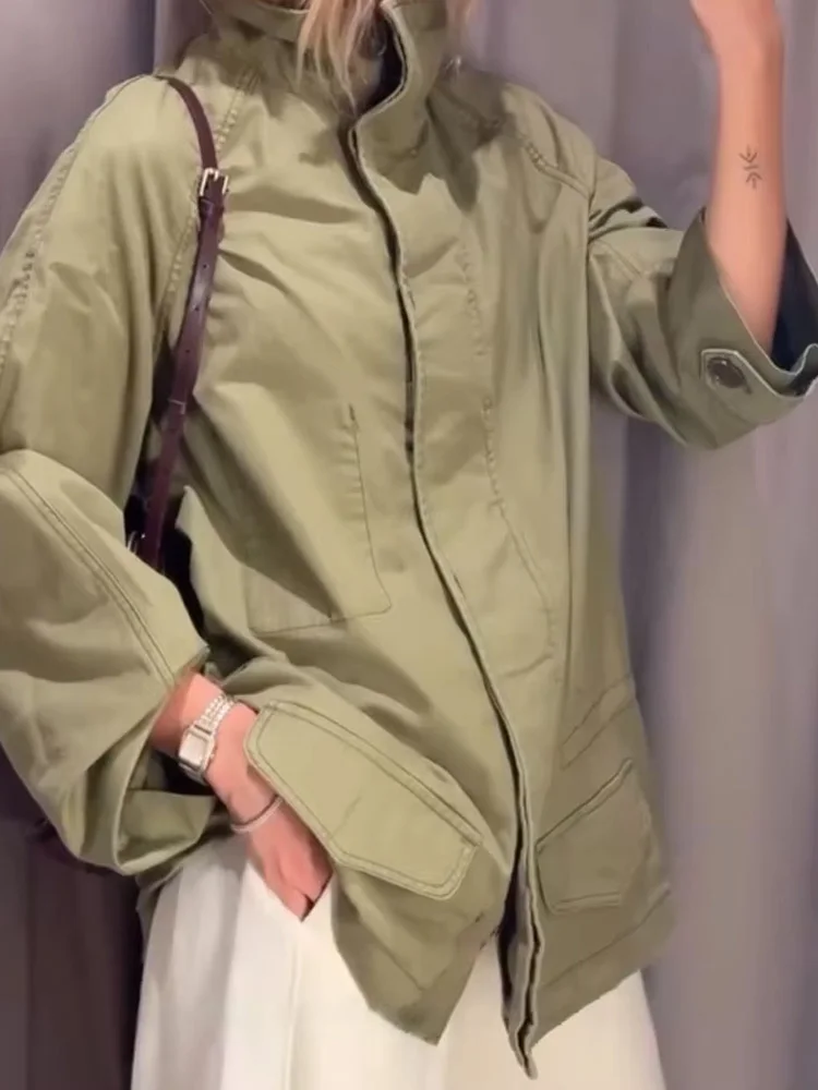 HH Donna Autunno Cappotti Casual Solido Colletto rovesciato Lace-Up Decorazione Tasche Bottone Moda donna Giacca a maniche lunghe 2025