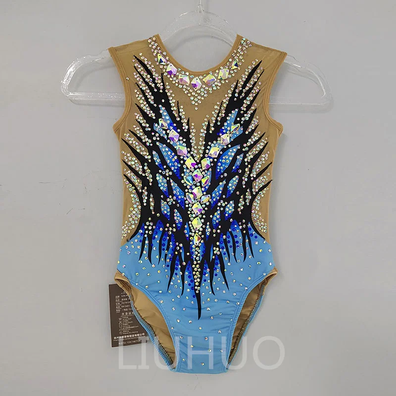 LIUHUO Rhythmic Gymnastics Leotard Competitive Gymnastics Performance Clothing For Children Blue