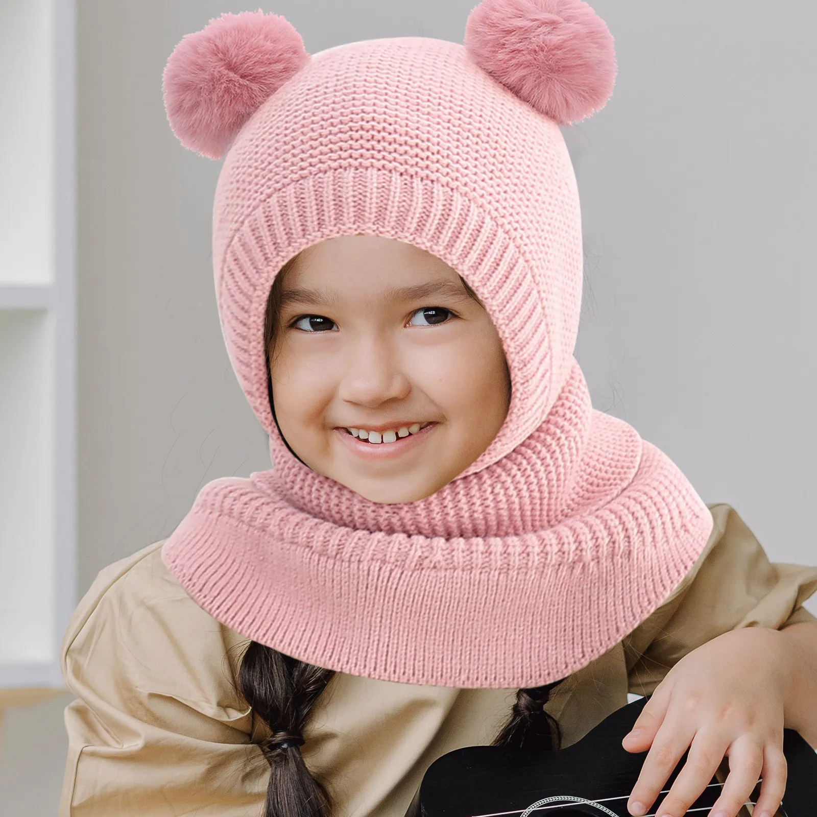 

Winter Baby Hat Knitted Caps Kids Light Board Pink Comfortable Woolen Pullover Ear Muffs Warmth Newborn Outdoor Camping Hiking