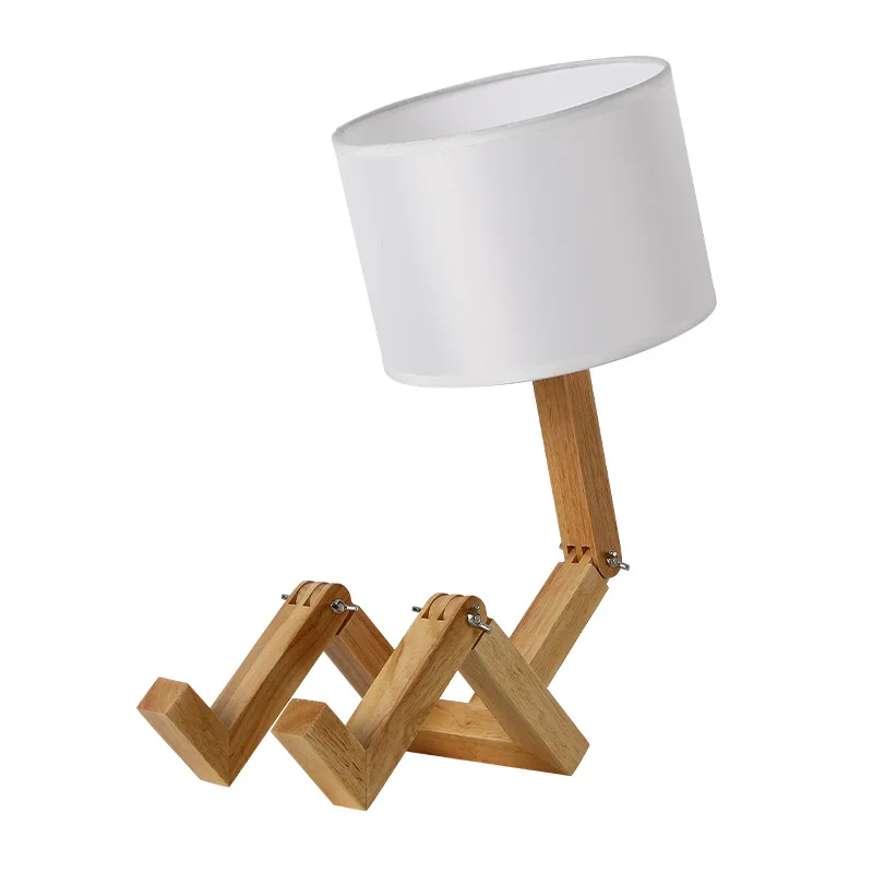 Nordic Modern Solid Wood Doll LED Table Lamp Bedroom Study Bedside Desk Light Living Room Decorative Wooden Figure Floor Lamp