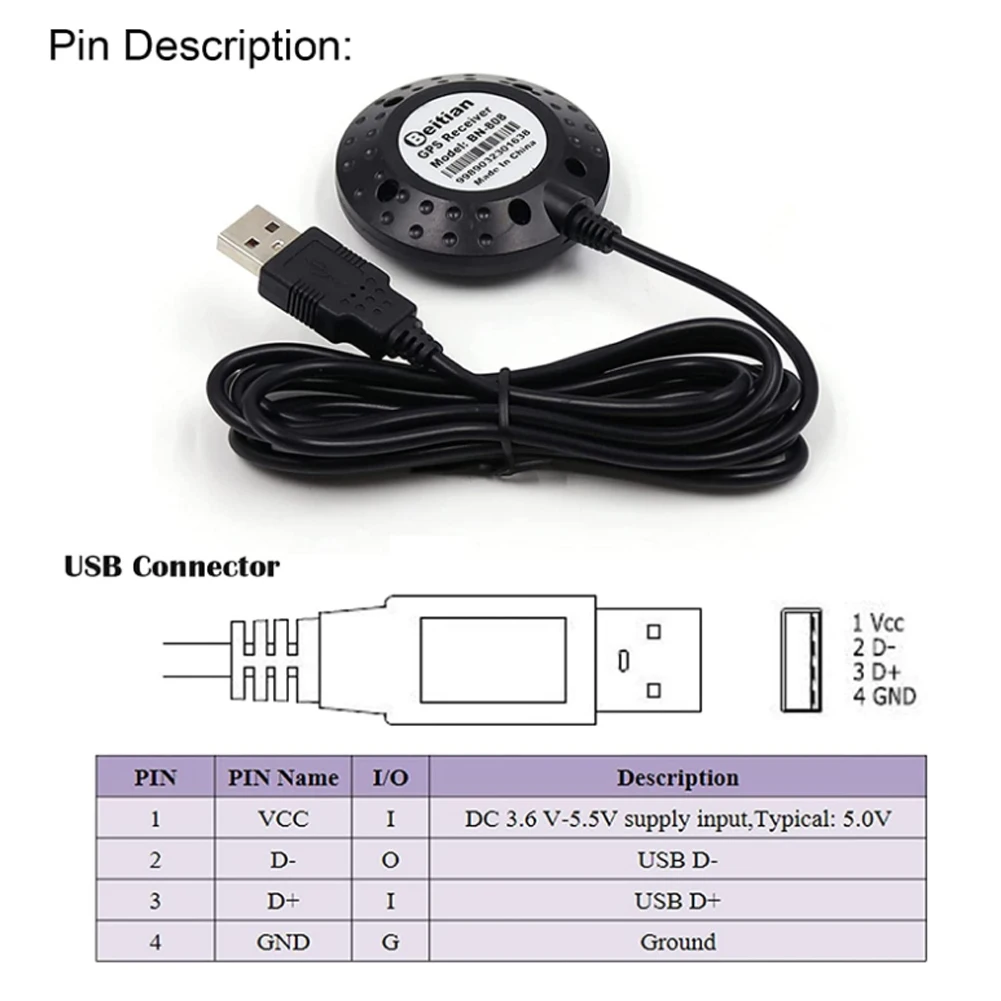 Módulo de Navegación BN-808 G Mouse USB, Dongle GPS, antena externa de 8 chips con Flash, receptor GPS para Raspberry Pi Windows