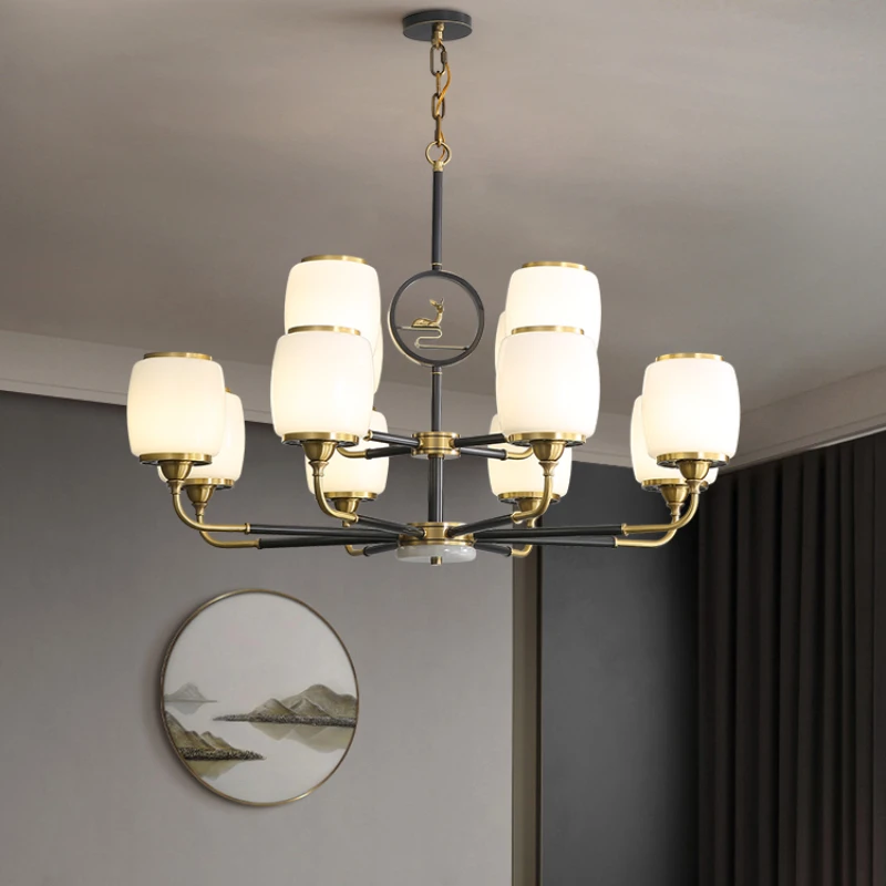 Chandelier modern and simple all copper Zen restaurant lamp, household Chinese style bedroom lamp