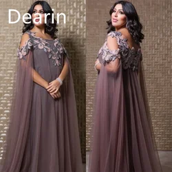 Personalizado vestido formal feminino noite dearin decote colher a linha até o chão tule sob medida vestidos de ocasião vestido de baile