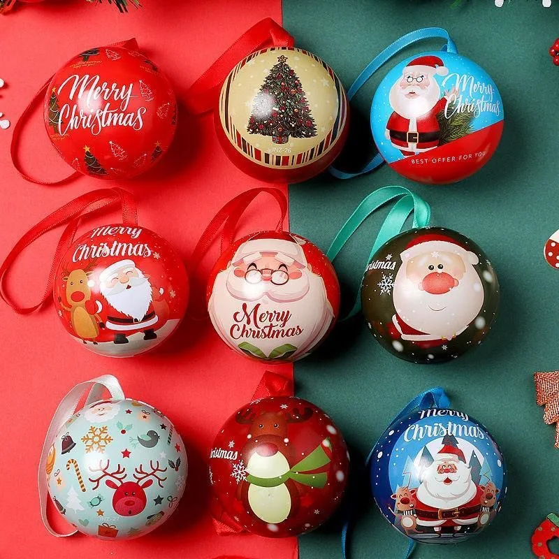 Christmas Peripheral Ornaments Elf Cartoon Tinplate Ball Badge Creative Candy Box Gift Ball DIY Decoration Christmas Eve Gift