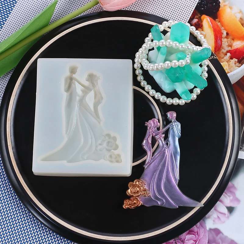 Bride and Groom Silicone Mold for Wedding Cake Decorating Fondant Chocolate Candy Cupcake Polymer Clay Cake Topper