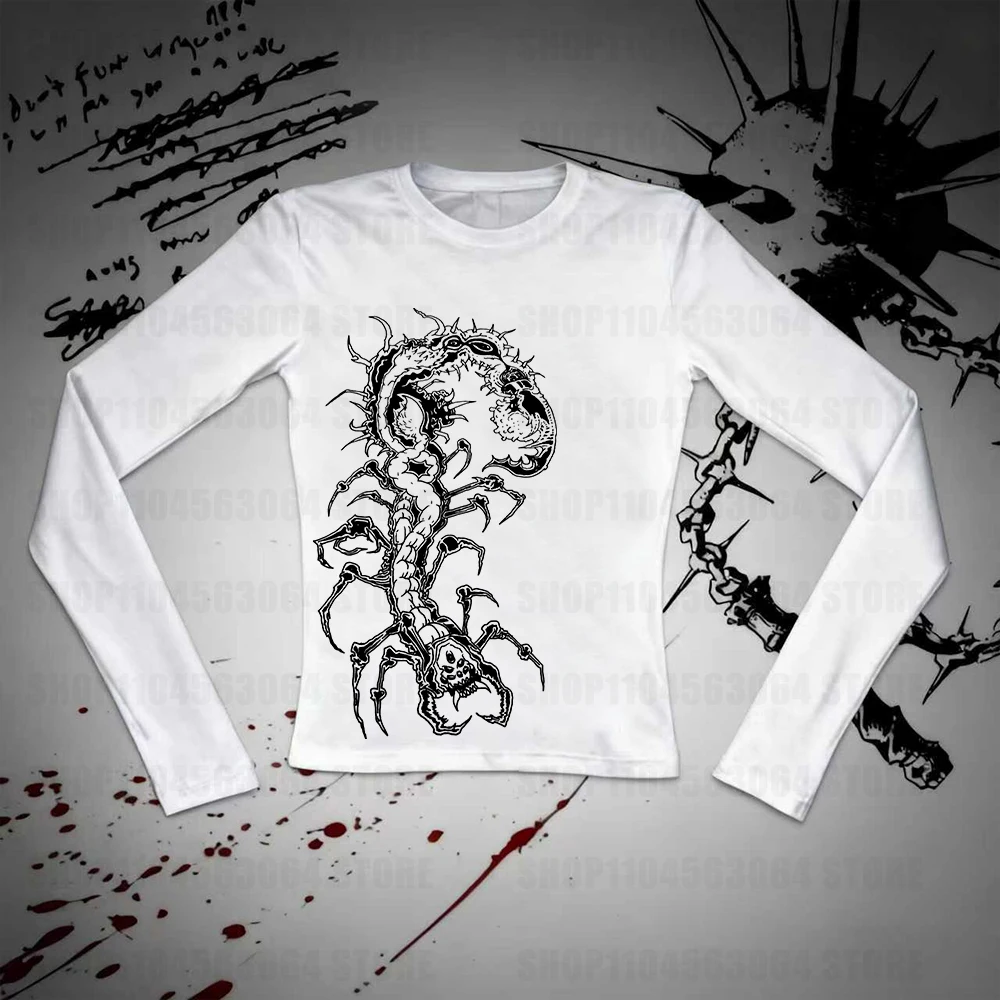 Women's Shirt Harajuku Vintage Clothing Футболка Y2k Clothes Autumn Woman Blouses Punk Kawaii Kei Print Emo Fashion Long Sleeve