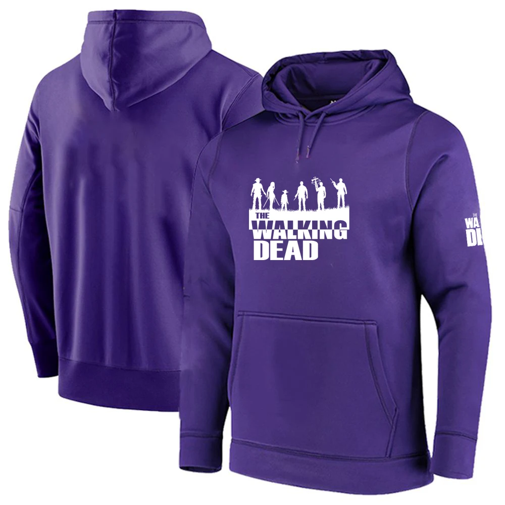 2025 printemps automne The Walking Dead imprimer populaire haute rue coton cordon sweats à capuche hommes couleur unie pull à capuche ample