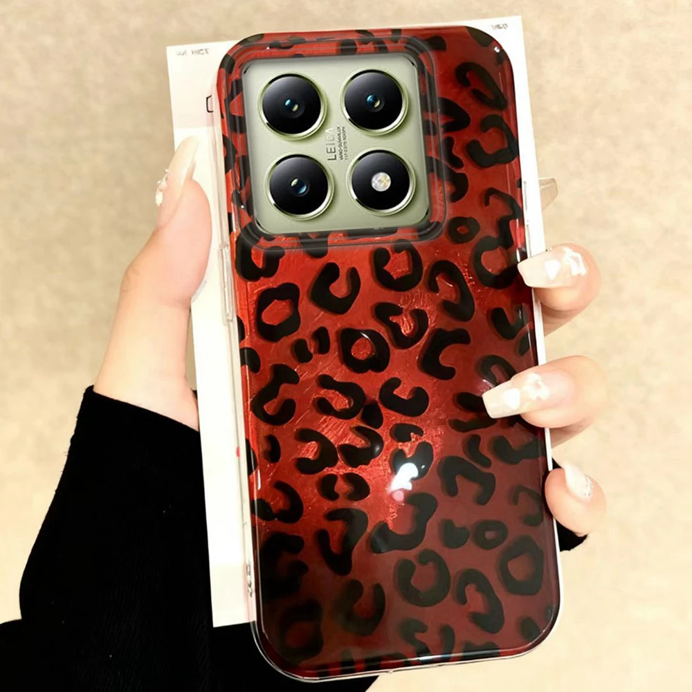 Weihnachtliche Rote Leopardenmuster Handyhülle für Xiaomi Mi 14T 13T 15T 11 Lite NE Poco X5 X7 M6 Pro X6 X3 C65 C61 M5S Cover