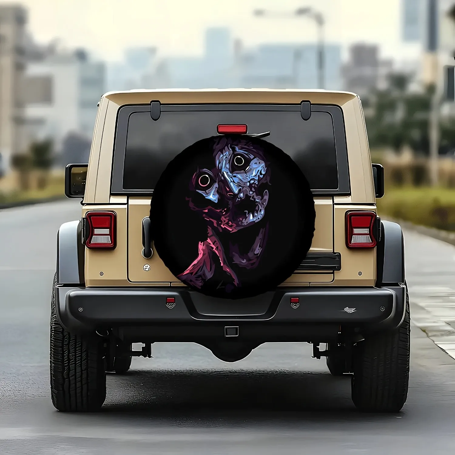 Shadow Abyss Dual Eyed Monster Spare Tire Cover Durable Polyester Protector For SUV Truck