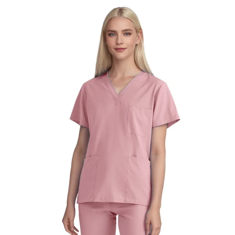 Polyester Spandex Elastic Girls Hospital Scrubs For Medical Lab Top Nurse Uniform T-shirt Women Spa Uniforms