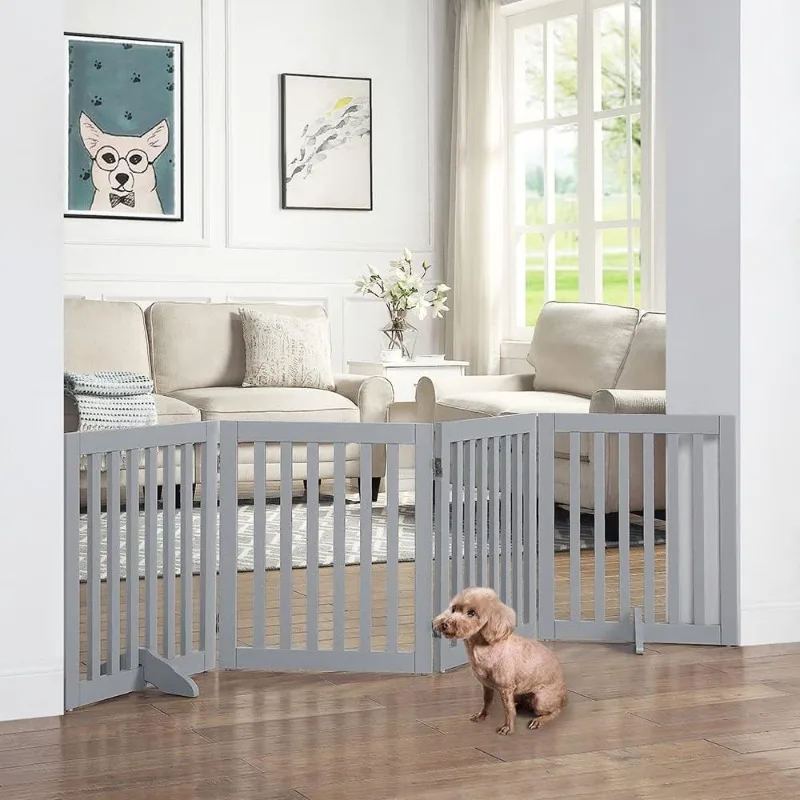 

Freestanding Wooden Pet Gate for Dog and Cat, Foldable Dog Gate with 2PCS Support Feet