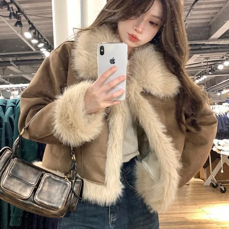 

Women Thick Faux Fur Jacket Colorblock Autumn Winter Maxi Coat Long Warm Luxury Belt Fur Parkas Bontjas Furry Outerwear Coats