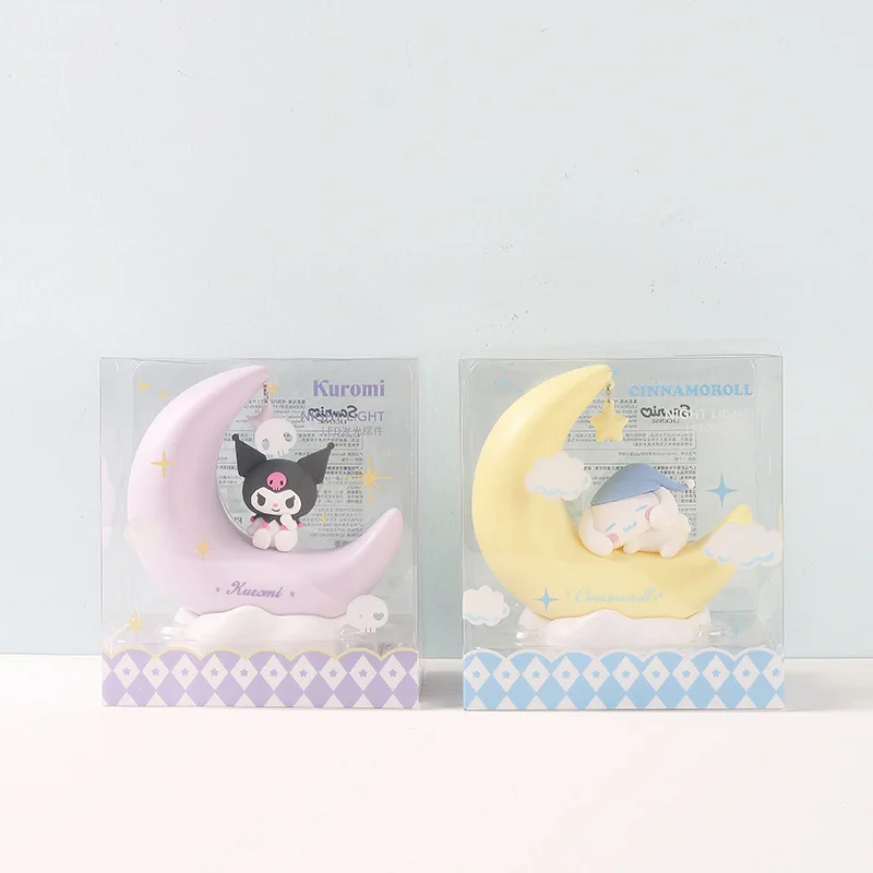 Genuíno bonito sanrio kuromi cinnamoroll crescente bonito sonho led luz-emitindo ornamentos bonito luz da noite presente das crianças