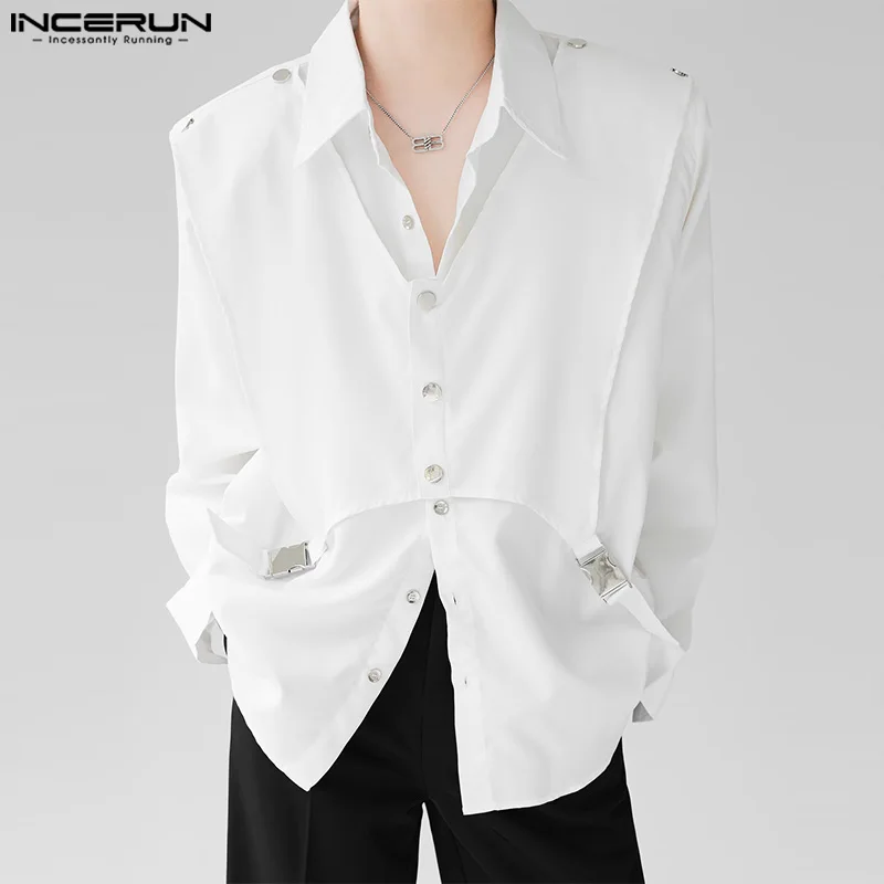 Men\'s Irregular Shirt Solid Lapel Long Sleeve Button Streetwear Casual Men Clothing Korean Loose Fashion Shirts INCERUN S-5XL