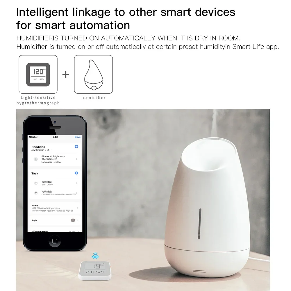 Moes Termómetro Inteligente ZigBee con Bluetooth, Medidor de Brillo de Malla, Sensor de Temperatura y Humedad, Detector, Control por Aplicación de