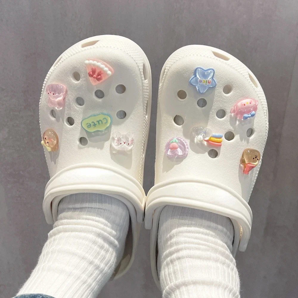 かわいいレインボーベアの靴の魅力,日曜大工のアクセサリー,バッグの下駄,サンダル,装飾,3Dスライド