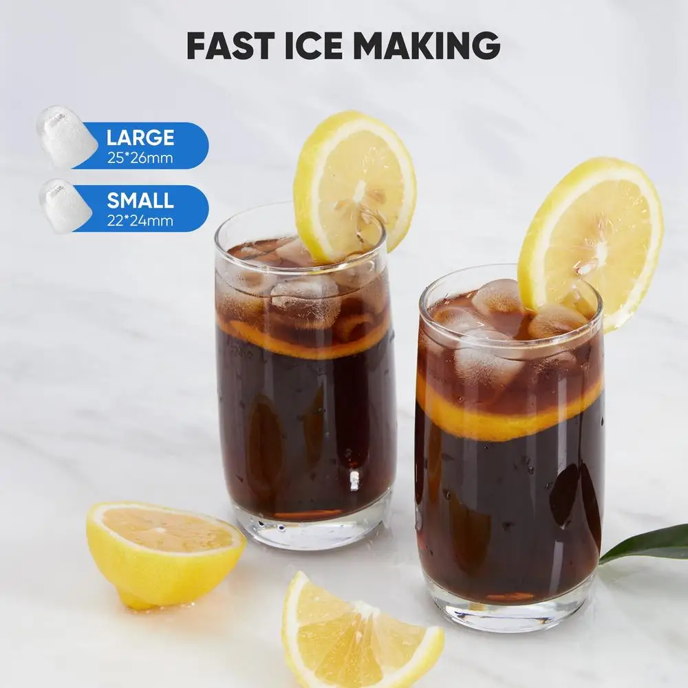 Máquina de hielo autolimpiante, 9 cubitos de hielo en 6 minutos, 26 libras, salida diaria, máquina de hielo portátil compacta para encimera con cuchara