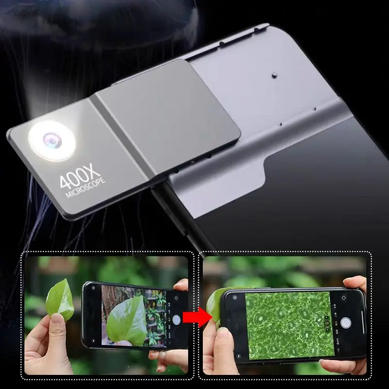 400x Phone Microscope Micro Camera Lens Loupe Attachment with LED Light for iPhone 14 13 12 11 Pro Max Microworld for Kids Adult