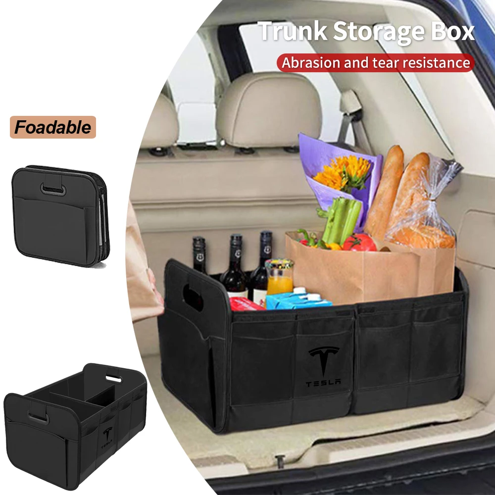 

Оксфордский органайзер для багажника автомобиля большой емкости, складной ящик для хранения автомобиля для Tesla Model 3 Y S X 2021, Roadster Cybertruck Juguete