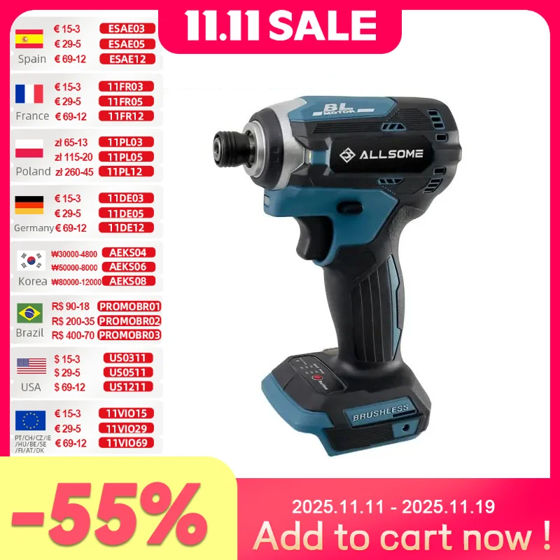 

Allsome 21V Cordless Impact Driver,3-Speed 1/4-Inch Brushless Electric screwdriver