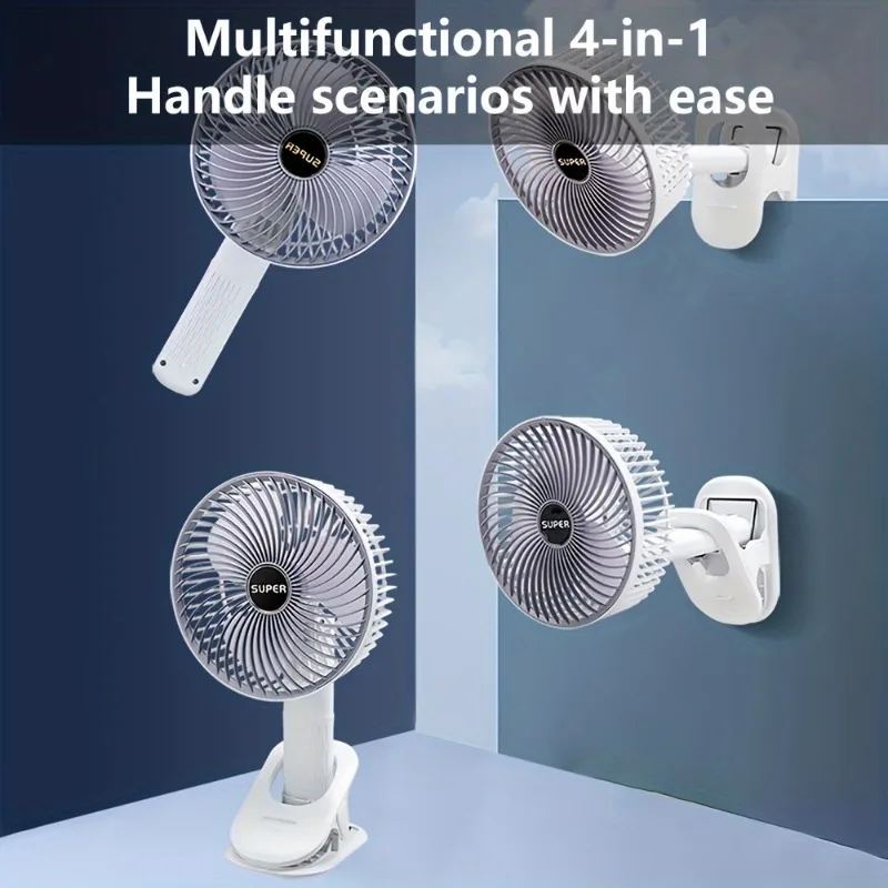 New Bedroom Fan Hanging/Clip/Desktop/Handheld Four Use Modes, Usb Charging Silent, Three-speed Wind Adjustment Cool Portable Fan