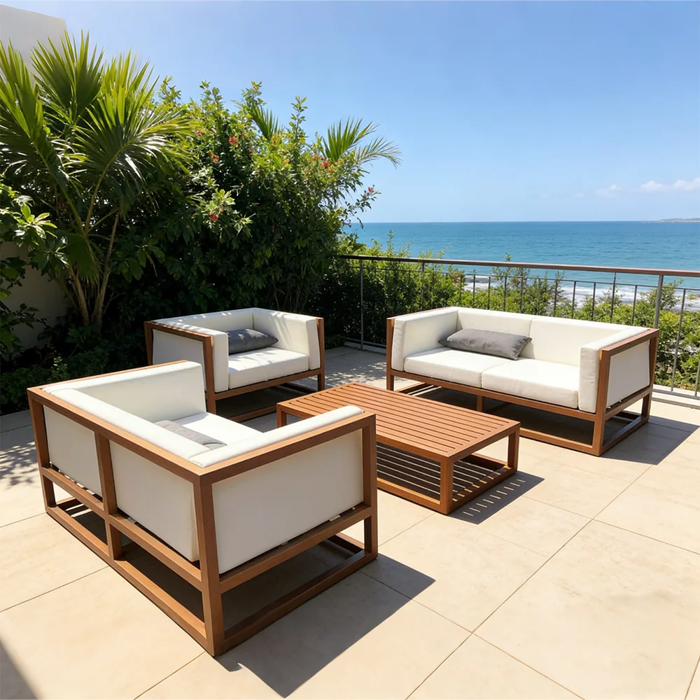 S*-Modern Wood Outdoor Furniture Garden Villa Lounge Sofa Set  Proof Cushions Stylish Armrest Chair