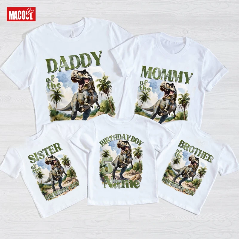 Custom Dinosaur Birthday Boy Shirt Tyrannosaurus Family Birthday Matching Party Tshirt Family Look Outfit Outfit Party Kids Gift