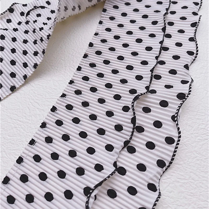 College Style White Black Spots Double Layer Ruffled Chiffon Lace Fabric DIY Clothes Skirt Dress Cat Dog Bib Sewing Accessories