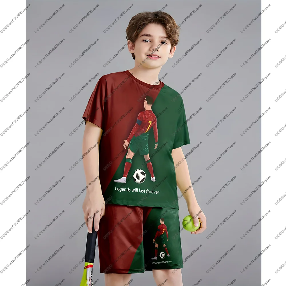 كرة القدم جيرسي المحملة الرجال الاطفال مجموعة كرة القدم عارضة تي شيرت 2PCS رونالدو 7 في الهواء الطلق هدية الشباب أعلى الصبي الرياضة قطار تنفس السراويل #2