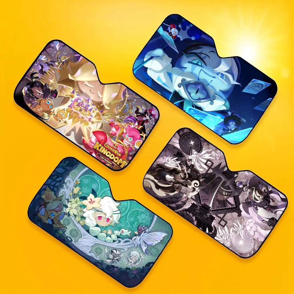 Mobile Game C-Cookie Run Kingdom Foldable Front Windshield Sunshade 70x130cm Anime Cartoon Foils Car Sun Visor Sun Shade Protect