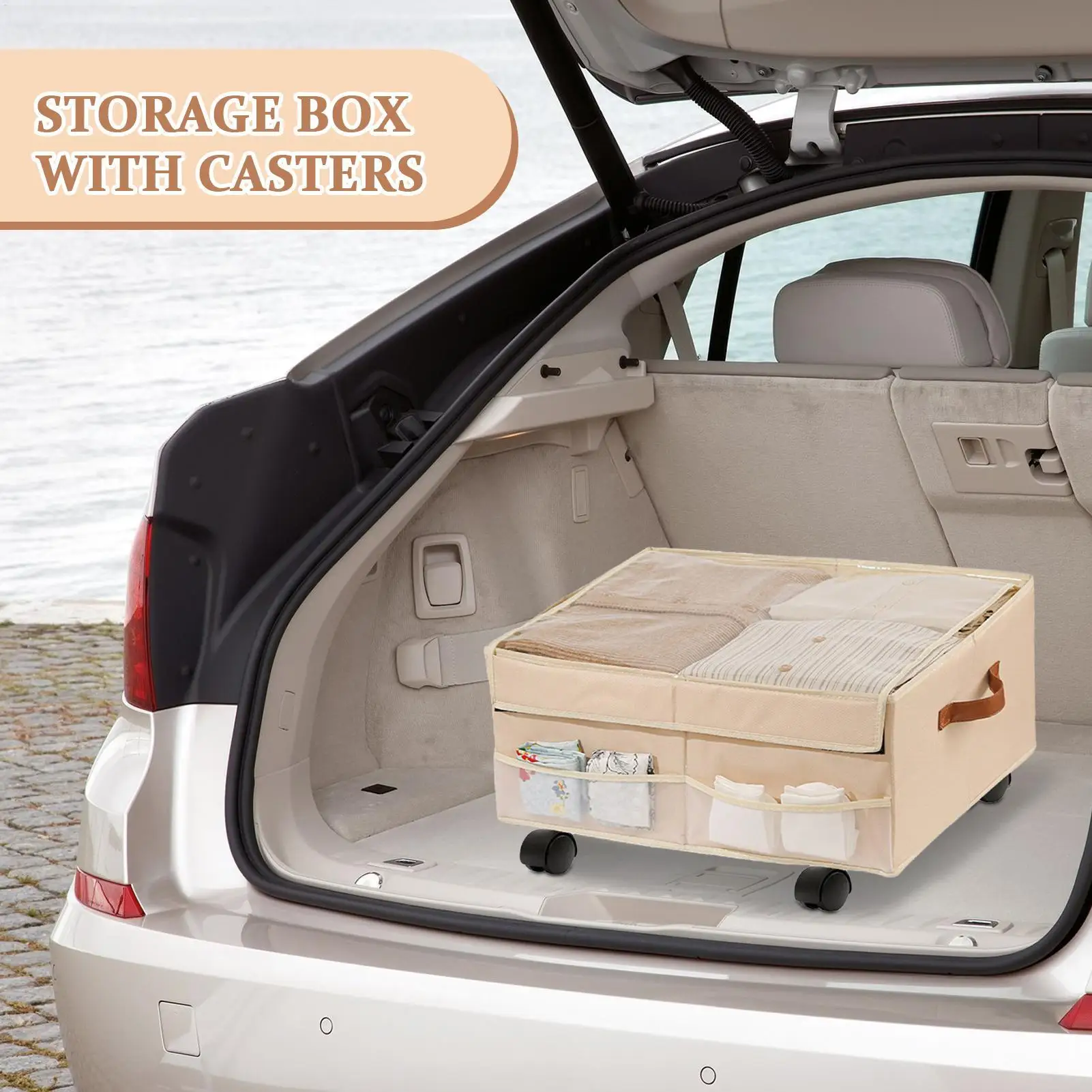 

Ящик для хранения на колесиках, ящик для хранения в багажнике автомобиля, водонепроницаемый органайзер с колесами для автомобиля, общежития, рабочего места, колледжа