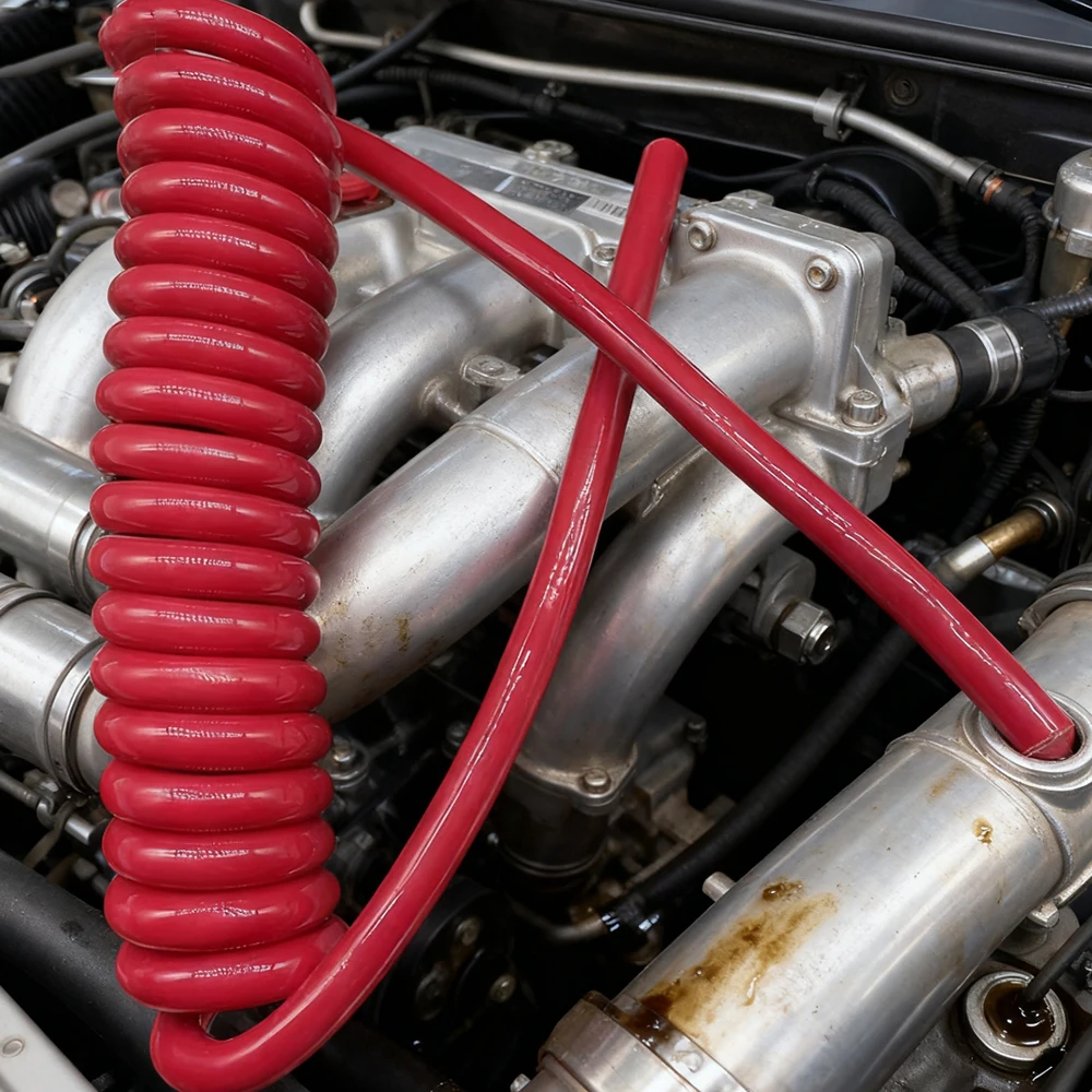 

2-Core 15AWG Red Spiral Spring Cable - PU Telescopic Power Cord, High Current Stretchable Wire for Audio, Power Supply