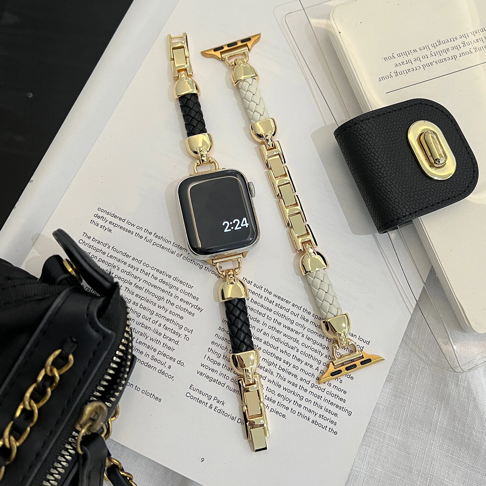 

Women Metal Strap for Apple Watch Band 11 10 9 8 7 46mm 42mm 49mm 7 SE 6 41mm 45mm 44/40mm Lady Gold Leather Steel Belt Bracelet