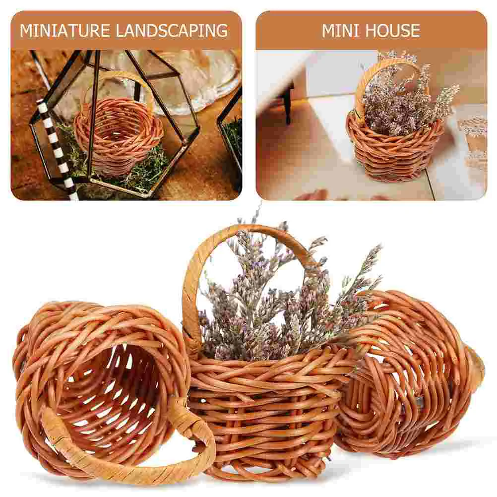 Cesta tejida de 6 uds., Mini cestas con asas a granel de perlas, accesorios de almacenamiento de mimbre en miniatura para pan de microescena para Picnic