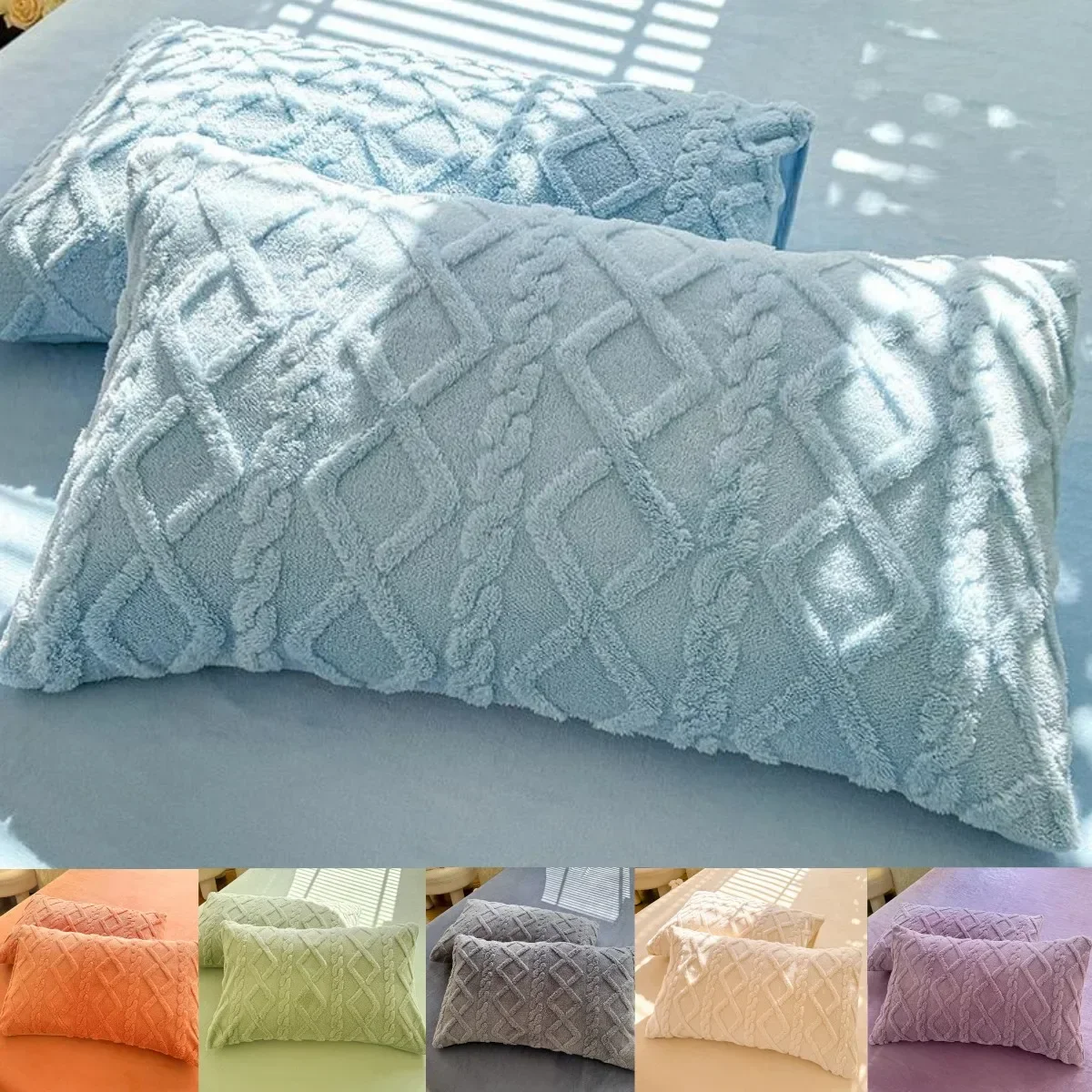 

Milk Fleece Winter Thickened Pillowcase Bedding Coral Fleece Simple Luxury Winter Warm Soft Pillows Cover