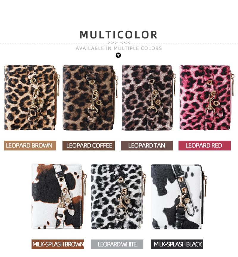 Baellerry Women's Leopard Short Wallets Pu Leather Wallets Vintage Female Coin Purse Large Capacity Hand Bag Card Holder
