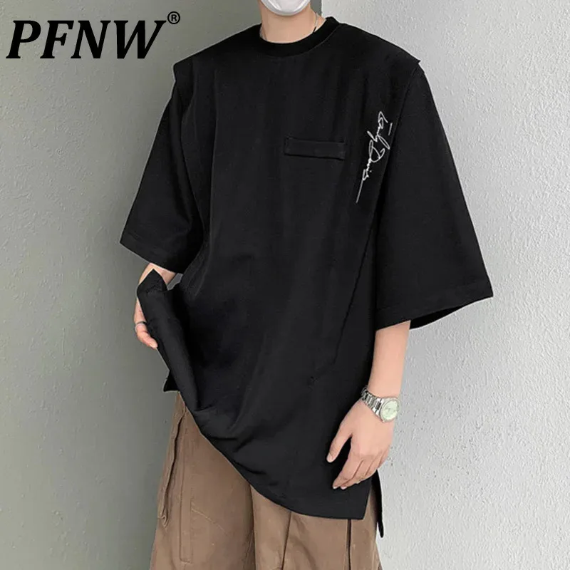 

PFNW Fake Two-piece Printing Tees Men Wrinkle-resistant Casual Simple Design T-shirt 2024 Summer New Trendy Male Tops 28W3717