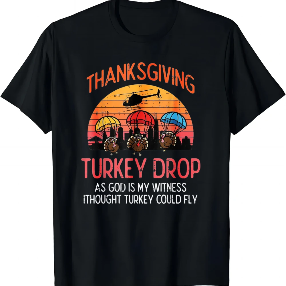 Thanksgiving Turkey Drop Retro Meme Fall Women Men Kids T-Shirt Crew Neck Tee Casual Top Monochrome Oversized Gift for Him Her
