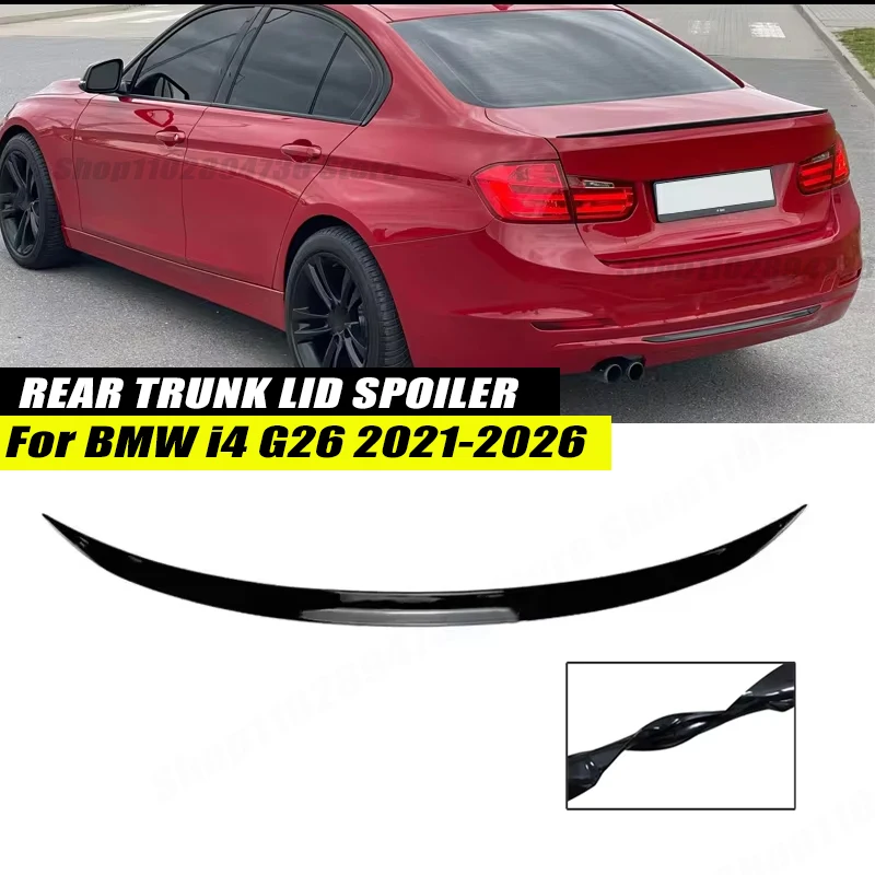 120CM Gloss Black Soft Rubber Rear Trunk Spoiler Lip Splitter 5D Carbon Look Car Accessories For BMW I4 G26 2021-2026