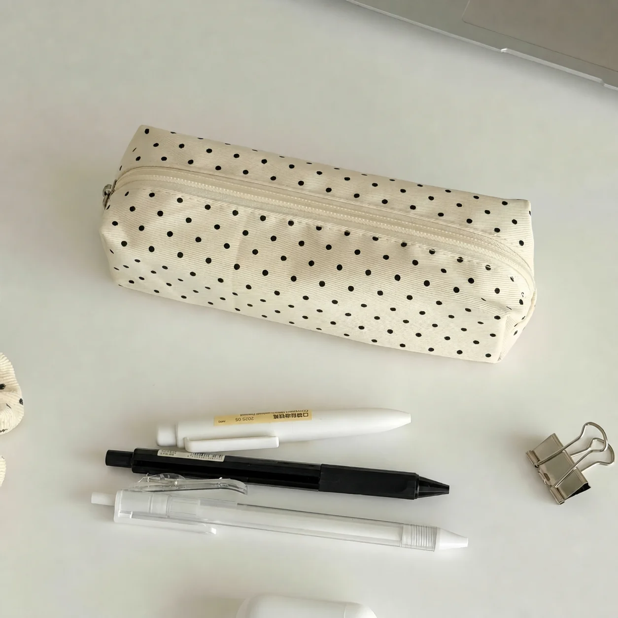 Federmäppchen aus Segeltuch mit Punktemuster, einfache, ästhetische Schreibwarentasche, tragbare kleine Aufbewahrungstasche für Schüler, Schulsachen – Detail 2