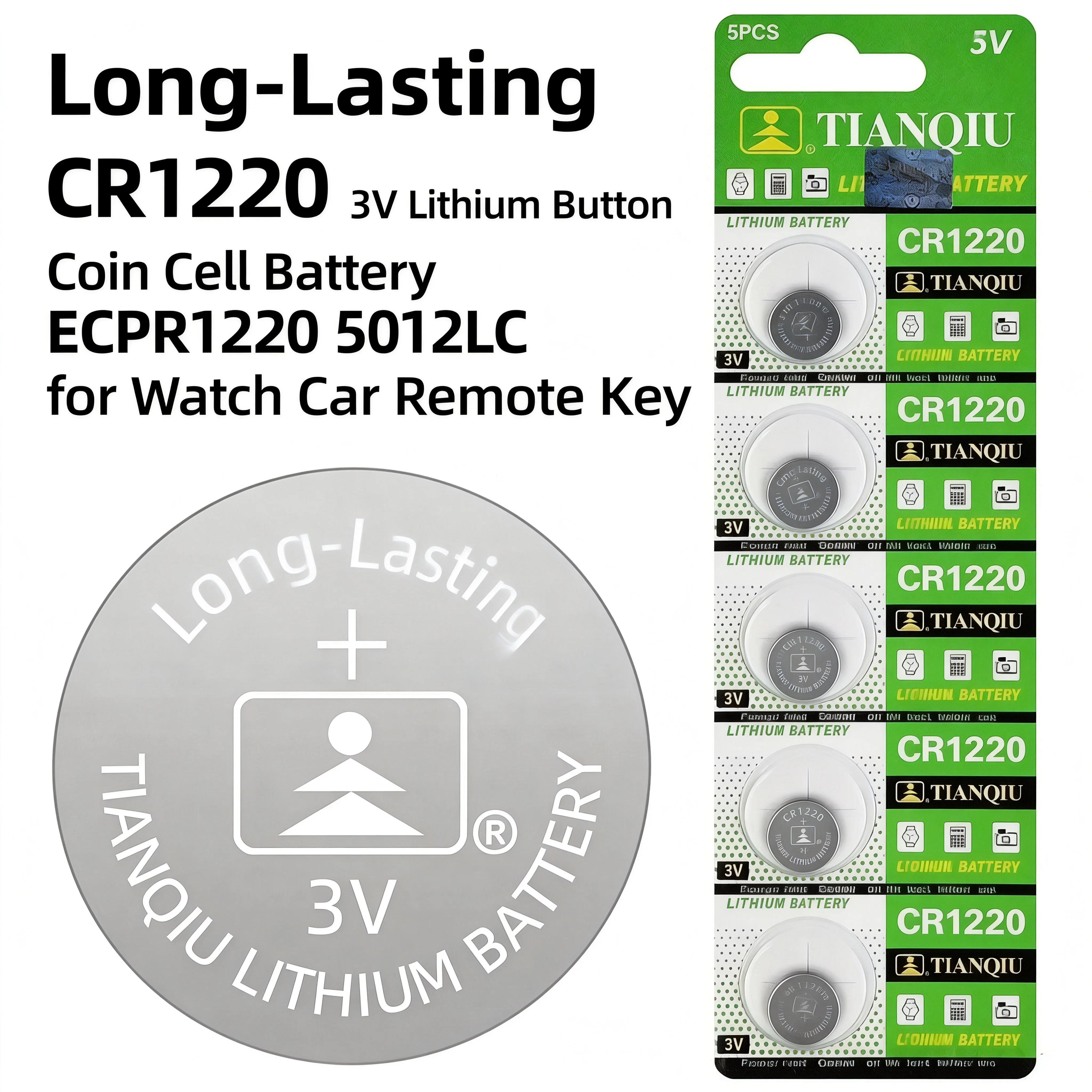 

Long-Lasting CR1220 3V Lithium Button Coin Cell Battery ECR1220 GPCR1220 5012LC for Watch Car Remote Key