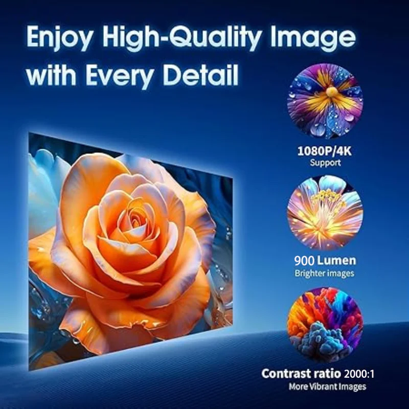 جهاز عرض Lenovo Xiaoxin 100S 4K HD 900 ANSI Auto Focus Wifi6 جهاز عرض محمول 360 PTZ يدعم 1080P HD مسرح منزلي ذكي