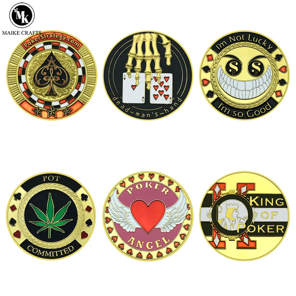 

6pcs/set New Poker Game Card Press Metal Coin Texas Holdem Casino Chip Accessories Challenge Coin Collectible Gift