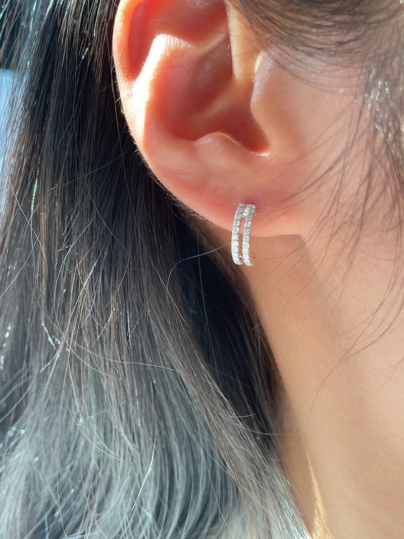 KUGG 100% 18K White Gold Earrings Women Fashion INS Style Real Natural Diamond Stud Earrings Anniversary Gift Fine Jewelry